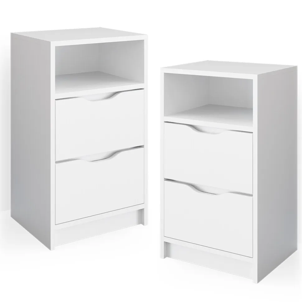 Vicco 2er Set Nachttisch Ruben weiß Nachtkommode Nachtschrank für Boxspringbett