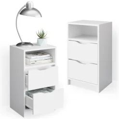 Vicco 2er Set Nachttisch Ruben weiß Nachtkommode Nachtschrank für Boxspringbett