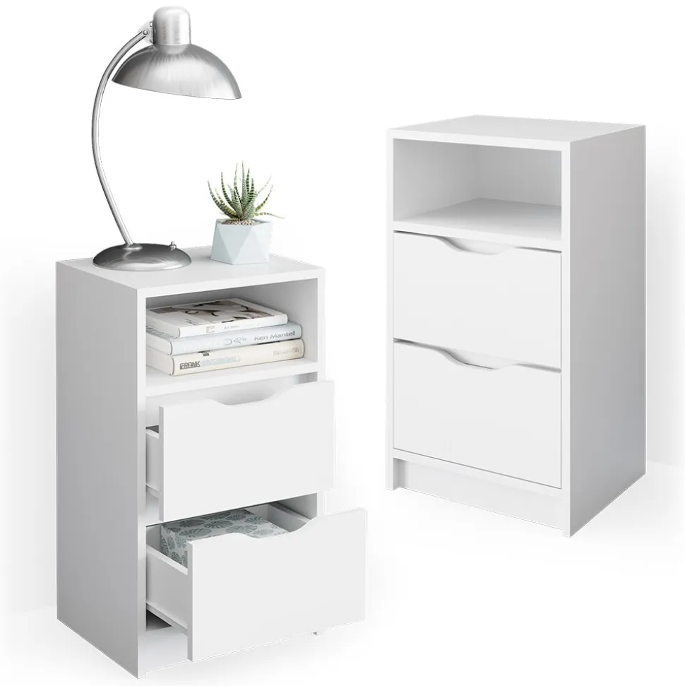 Vicco 2er Set Nachttisch Ruben weiß Nachtkommode Nachtschrank für Boxspringbett