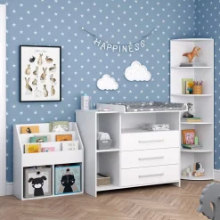 Vicco Kinderzimmer-Set "Oskar", Weiß, 3 Teile, mit Wickelkommode, Spielzeugregal und Bücherregal