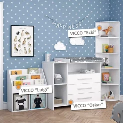 Vicco Kinderzimmer-Set "Oskar", Weiß, 3 Teile, mit Wickelkommode, Spielzeugregal und Bücherregal