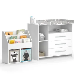 Vicco Kinderzimmer-Set "Oskar", Weiß, 2 Teile, mit Wickelkommode und Bücherregal