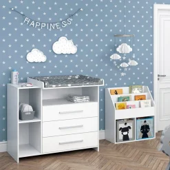 Vicco Kinderzimmer-Set "Oskar", Weiß, 2 Teile, mit Wickelkommode und Bücherregal