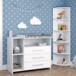 Vicco Kinderzimmer-Set "Oskar", Weiß, 2 Teile, mit Wickelkommode und Spielzeugregal