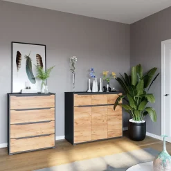 Vicco Kommode Ruben 80 x 102 cm Anthrazit Eiche Highboard