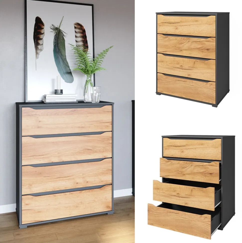 Vicco Kommode Ruben 80 x 102 cm Anthrazit Eiche Highboard