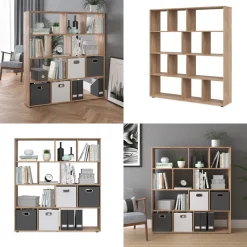 Vicco Raumteiler Pilar Bücherregal Standregal Büroregal 12 Fächer Sonoma