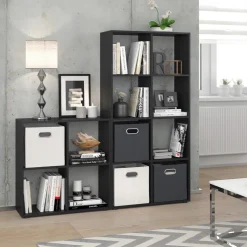 Vicco Raumteiler Scutum 8 Fächer Schwarz 140 x 72 cm - Regal Bücherregal Standregal Aktenregal Raumtrenner