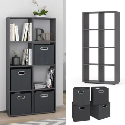 Vicco Raumteiler Standregal Bücherregal 8 Fächer Scutum Grau Hochregal Faltbox