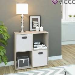 VICCO Raumteiler TETRA 4 Fächer Eiche Sonoma Bücherregal Würfelregal Standregal