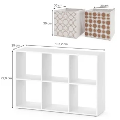 Vicco Raumteiler Würfelregal Standregal Weiß Faltbox Wohnzimmer Regal 70x110 cm modern Ablage 6 Fächer Dekoregal Ordnerregal Aufbewahrung