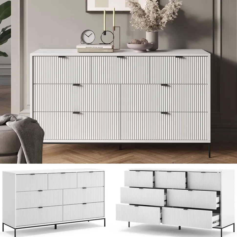 Vicco Sideboard Eliza Weiß 140 x 81 cm mit 7 Schubladen