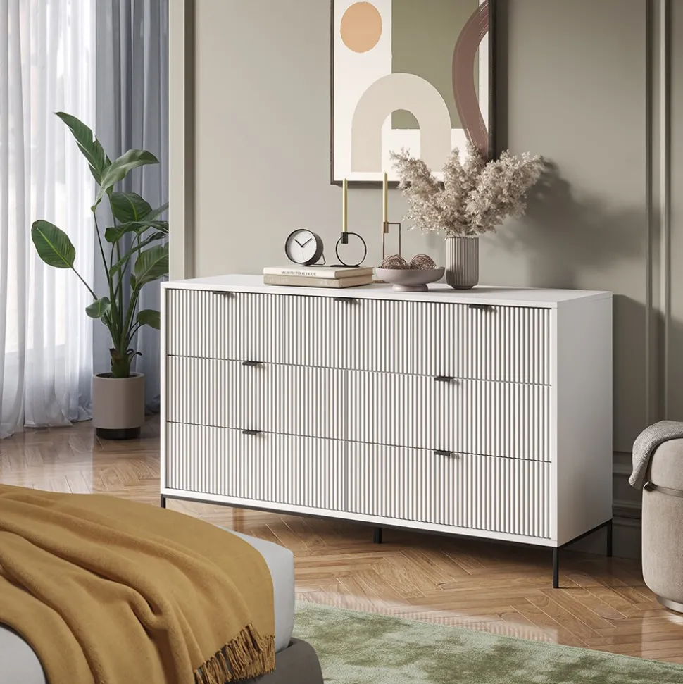 Vicco Sideboard Eliza Weiß 140 x 81 cm mit 7 Schubladen