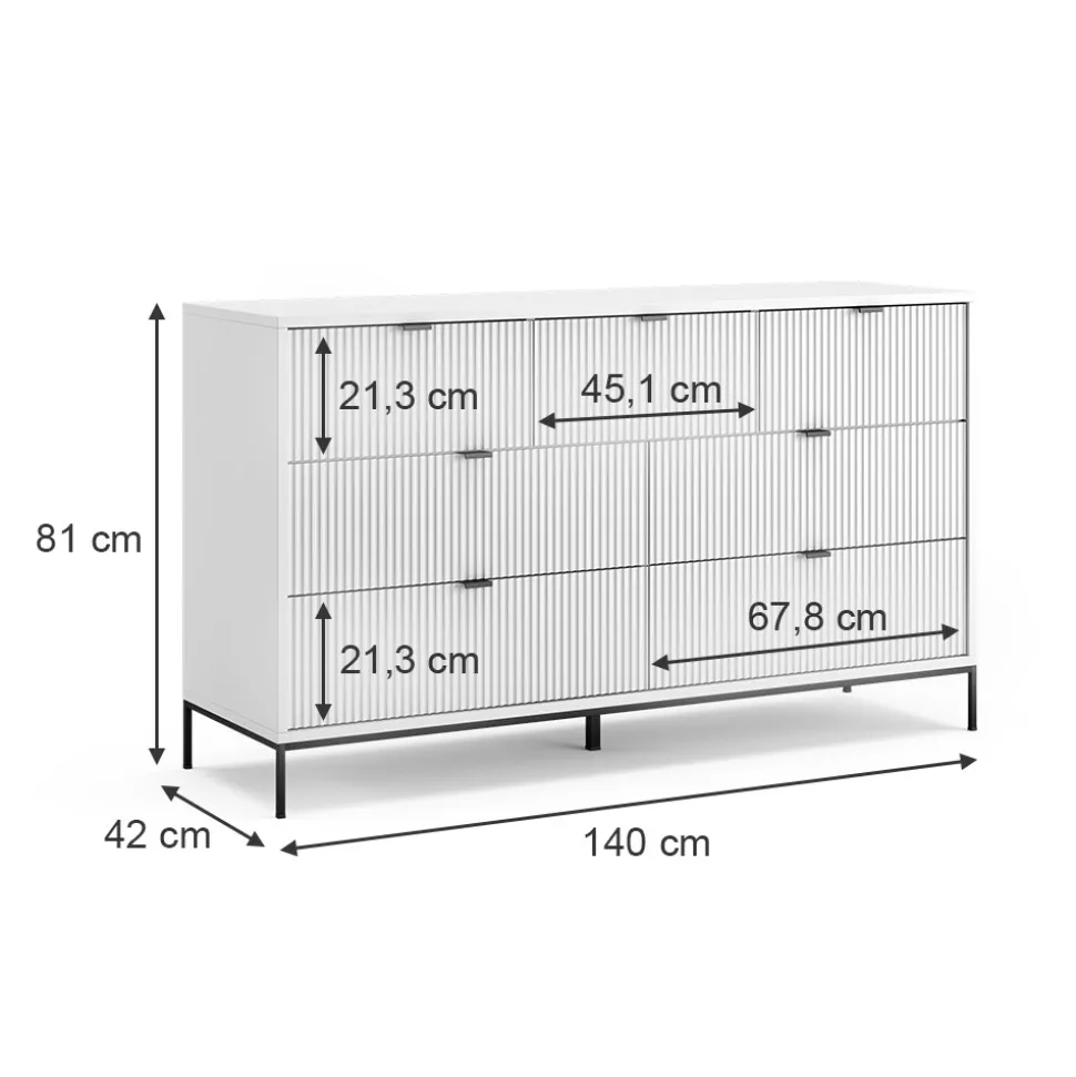 Vicco Sideboard Eliza Weiß 140 x 81 cm mit 7 Schubladen