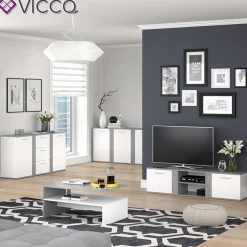 Vicco Sideboard Novelli Highboard Kommode Anrichte Schrank 2 Türen Weiß Beton
