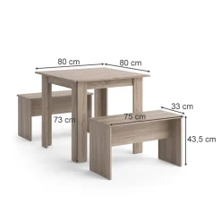 Vicco Tischgruppe Sitzgruppe Esszimmer Sentio Esstisch Sitzbank Sonoma 80 cm
