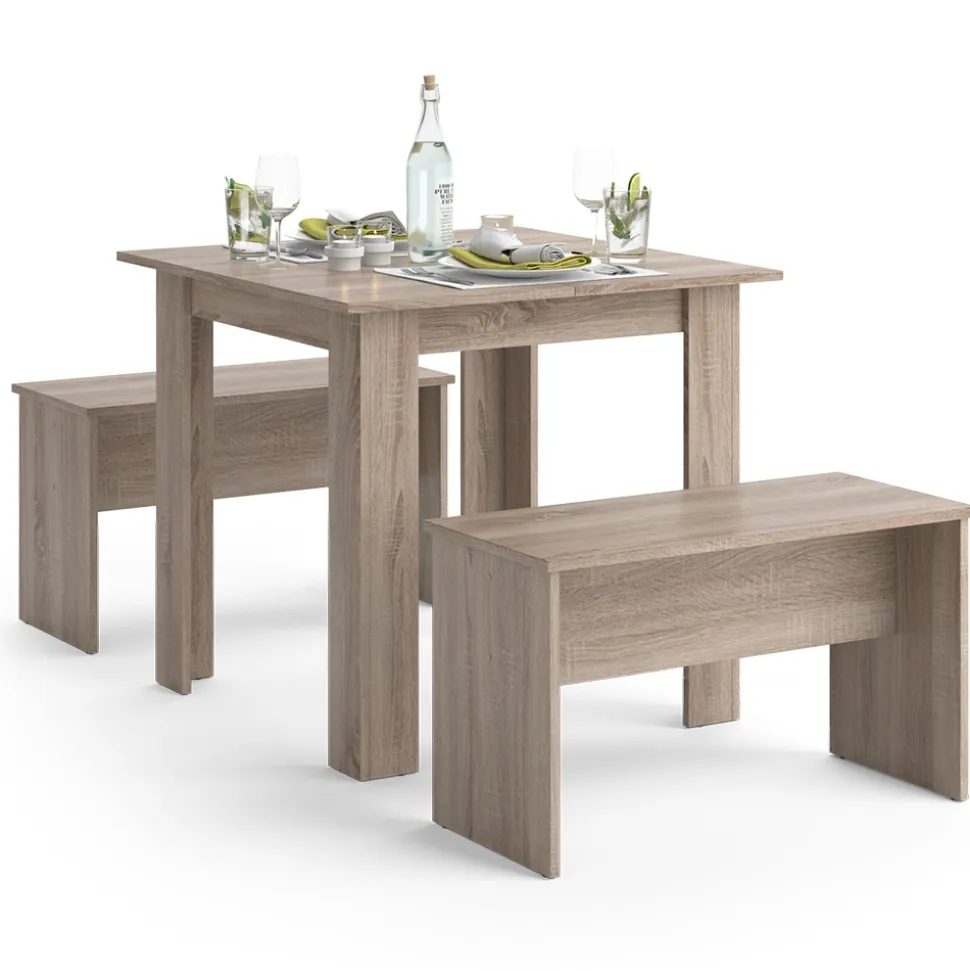 Vicco Tischgruppe Sitzgruppe Esszimmer Sentio Esstisch Sitzbank Sonoma 80 cm