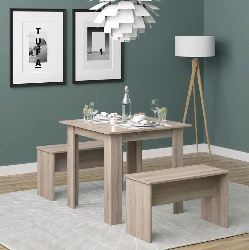 Vicco Tischgruppe Sitzgruppe Esszimmer Sentio Esstisch Sitzbank Sonoma 80 cm