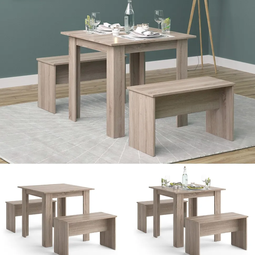 Vicco Tischgruppe Sitzgruppe Esszimmer Sentio Esstisch Sitzbank Sonoma 80 cm