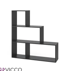 VICCO Treppenregal ASYM Raumteiler Schwarz 4 Fach Bücherregal Standregal Aktenregal Regal