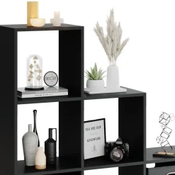 VICCO Treppenregal 6 Fächer Schwarz- Raumteiler Stufenregal Bücherregal Büroregal Standregal