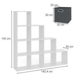 Vicco Treppenregal Raumteiler Bücherregal 10 Fächer Weiß Stufenregal Faltbox