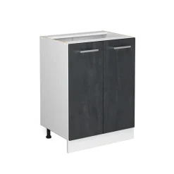 Vicco Unterschrank R-Line Schwarz Beton Weiß 60 cm mit Arbeitsplatte Weiß-Marmor