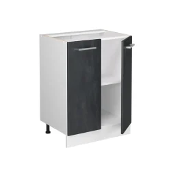 Vicco Unterschrank R-Line Schwarz Beton Weiß 60 cm mit Arbeitsplatte Weiß-Marmor