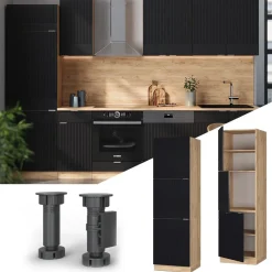 Vicco Vorratsschrank Fame-Line Eiche Schwarz gestreift 60 cm 3 Türen