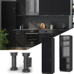 Vicco Vorratsschrank Fame-Line Anthrazit Schwarz gestreift 60 cm 3 Türen