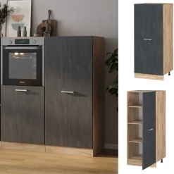 Vicco Vorratsschrank R-Line Schwarz Beton Eiche 60 cm große Tür