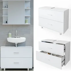VICCO Waschbeckenunterschrank ILIAS Weiß Schublade Unterschrank Badezimmer