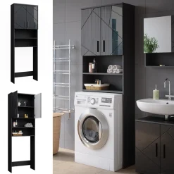 Vicco Waschmaschinenschrank Irma Anthrazit Hochglanz 64 x 191 cm Badezimmer