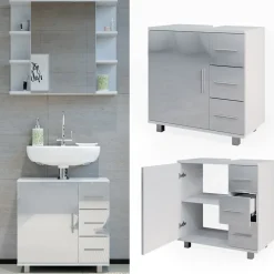 Vicco Waschtischunterschrank Waschbeckenunterschrank Badschrank Elias Weiß Hochglanz modern 60x61cm Badezimmer Schrank Badmöbel Schranktür Schrankschublade Aufbewahrung