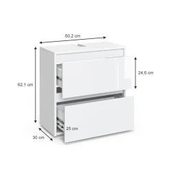 Vicco Waschtischunterschrank Waschbeckenunterschrank Majest Weiß Hochglanz modern 60x62 cm Badezimmer Schrank Badschrank Badkommode Badmöbel 2 Schubladen