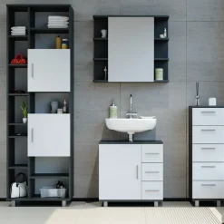 Vicco Waschtischunterschrank Ilias Badschrank Badezimmerschrank Waschbeckenunterschrank Unterstellschrank Weiß Anthrazit