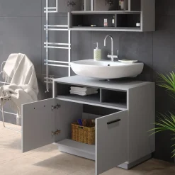 Vicco Waschtischunterschrank Waschbeckenunterschrank Beatrice Grau Anthrazit modern 80x64 cm Badkommode Badschrank Badezimmer Schrank Badmöbel Schranktür Schrankfach