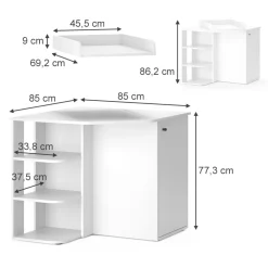 Vicco Wickelkommode Kristian Weiß 85 x 86 cm Tür offene Fächer