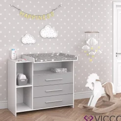 VICCO Wickelkommode OSKAR weiß grau Wickelregal Babymöbel Kommode Wickeltisch