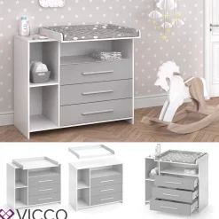 VICCO Wickelkommode OSKAR weiß grau Wickelregal Babymöbel Kommode Wickeltisch