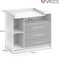 VICCO Wickelkommode OSKAR weiß grau Wickelregal Babymöbel Kommode Wickeltisch