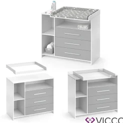 VICCO Wickelkommode OSKAR weiß grau Wickelregal Babymöbel Kommode Wickeltisch