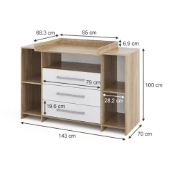 Vicco Wickelkommode Oskar XL 143 x 100 cm, Sonoma Weiß, inklusive Wickelauflage