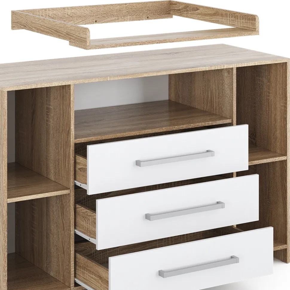 Vicco Wickelkommode Oskar XL 143 x 100 cm, Sonoma Weiß, inklusive Wickelauflage