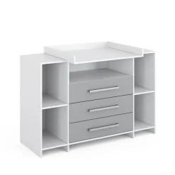 Vicco Wickelkommode Oskar XL 143 x 100 cm, Weiß Grau, Wickelauflage, Wickeltisch