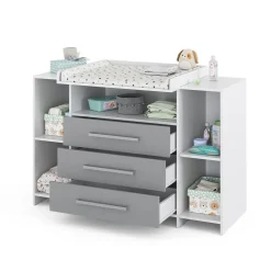 Vicco Wickelkommode Oskar XL 143 x 100 cm, Weiß Grau, Wickelauflage, Wickeltisch