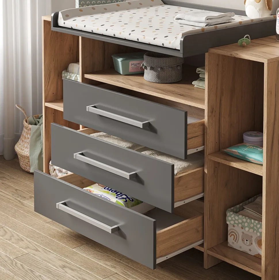 Vicco Wickelkommode Oskar XL 143 x 100 cm, Eiche Anthrazit, inkl. Wickelauflage