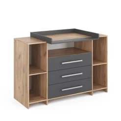 Vicco Wickelkommode Oskar XL 143 x 100 cm, Eiche Anthrazit, inkl. Wickelauflage