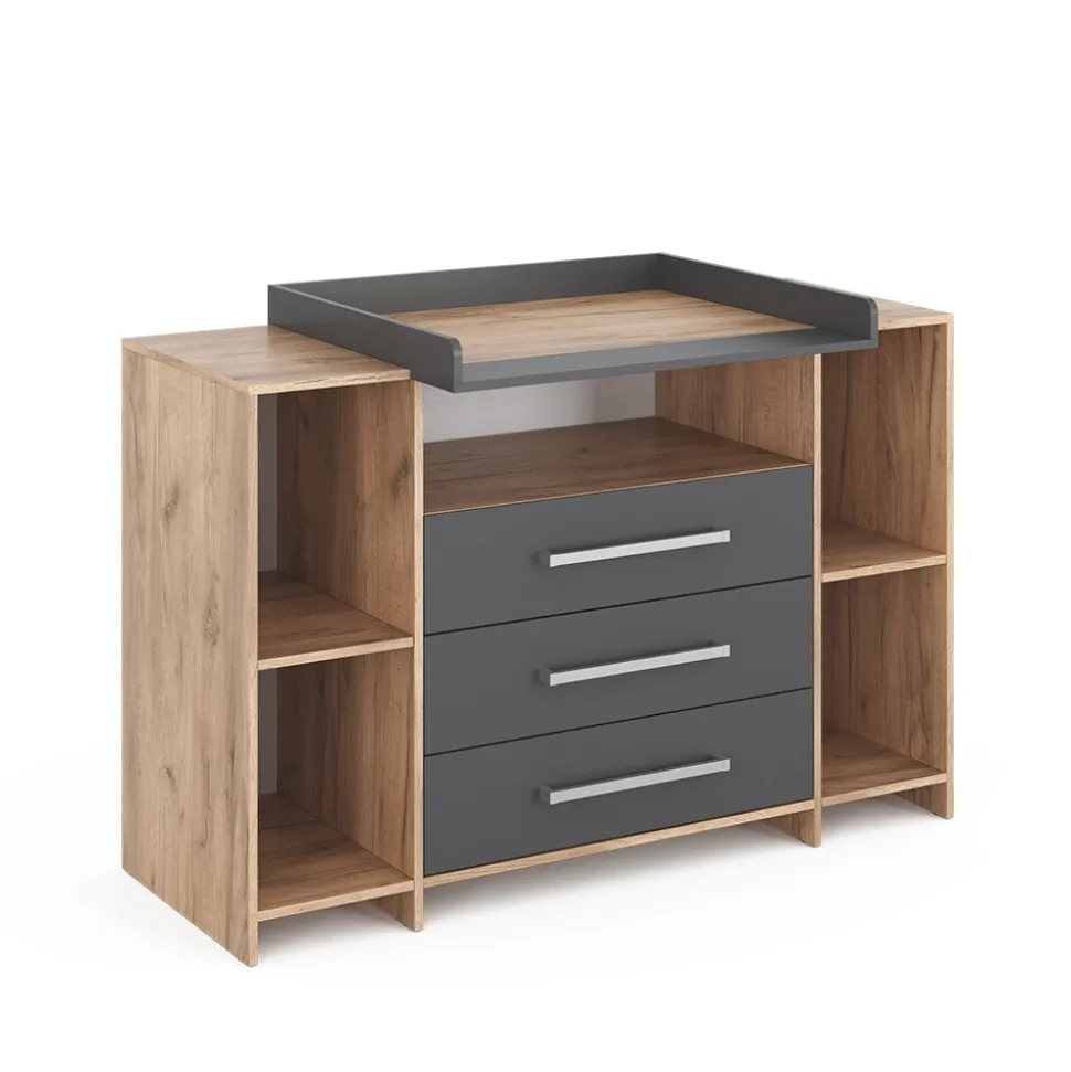 Vicco Wickelkommode Oskar XL 143 x 100 cm, Eiche Anthrazit, inkl. Wickelauflage