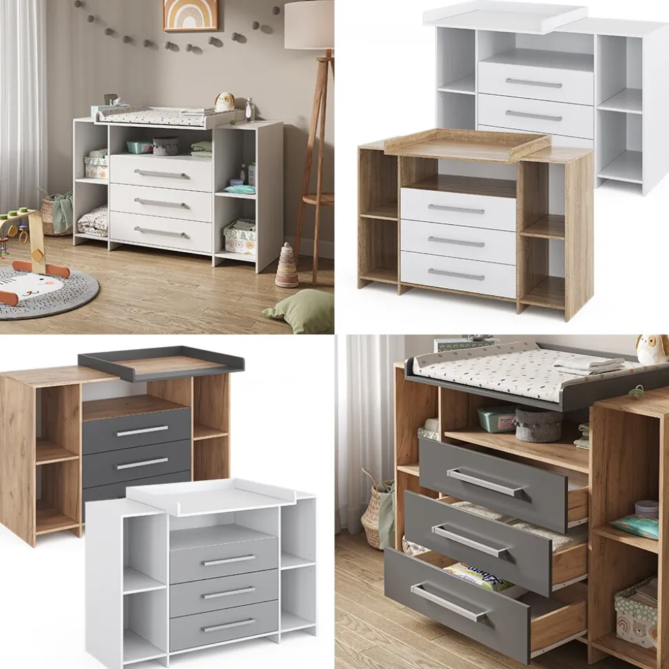 Vicco Wickelkommode Oskar XL 143 x 100 cm, Eiche Anthrazit, inkl. Wickelauflage